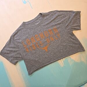 Longhorn Vibes Only S Gray Cropped Tee‎ University Texas Authentic Soft Boxy Fit